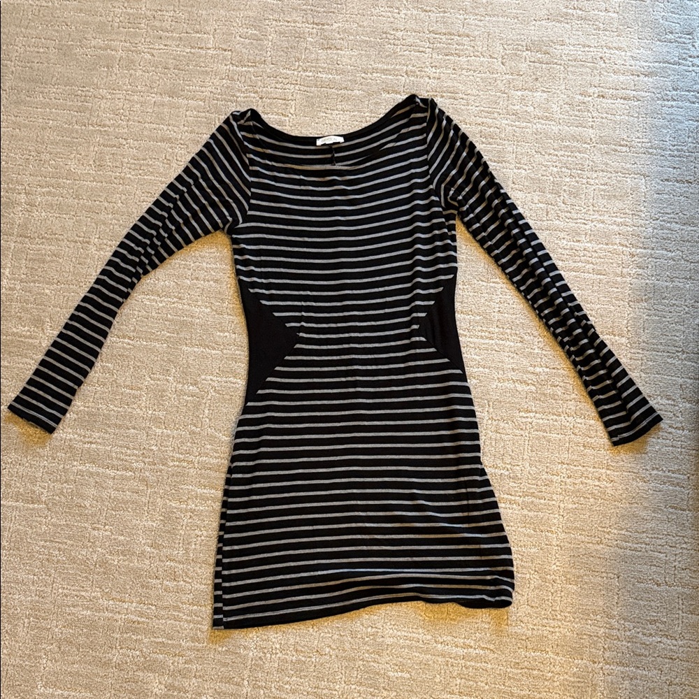 Weston Striped Black and Gray Long Sleeve Dress